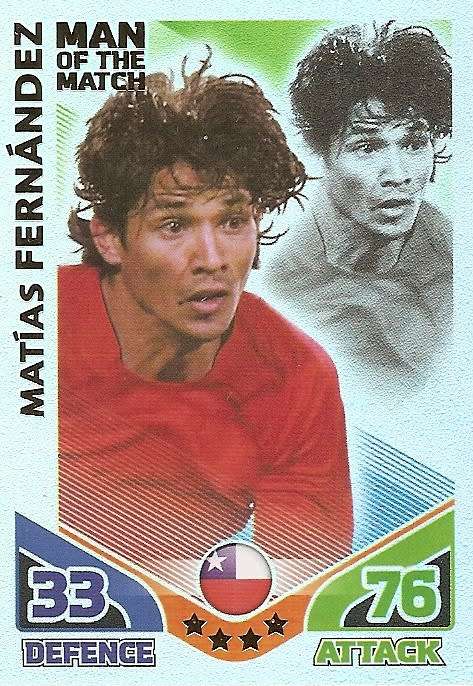 MATIAS FERNANDEZ - TOPPS MATCH ATTAX `FIFA WORLD CUP 2010`- `Man of the Match` CARD - UK EDITION
