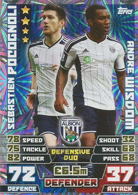 WEST BROM ALBION   - TOPPS `MATCH ATTAX EXTRA` 2015 - `DUO` FOIL TRADING CARD