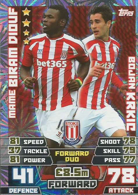STOKE CITY FC   - TOPPS `MATCH ATTAX EXTRA` 2015 - `DUO` FOIL TRADING CARD