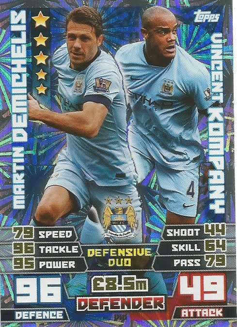MANCHESTER CITY FC   - TOPPS `MATCH ATTAX EXTRA` 2015 - `DUO` FOIL TRADING CARD