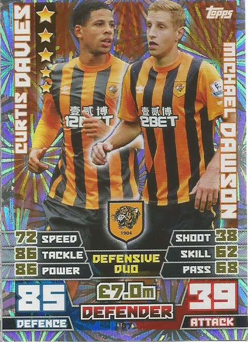 HULL CITY FC   - TOPPS `MATCH ATTAX EXTRA` 2015 - `DUO` FOIL TRADING CARD