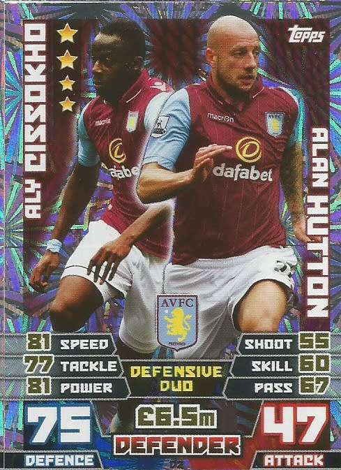 ASTON VILLA FC   - TOPPS `MATCH ATTAX EXTRA` 2015 - `DUO` FOIL TRADING CARD