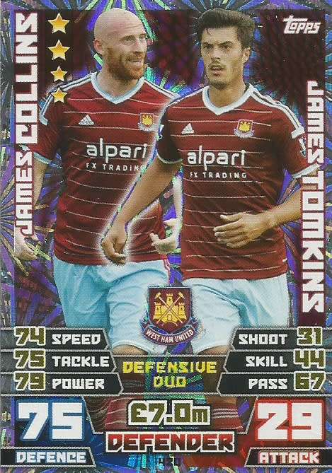 WEST HAM UNITED   - TOPPS `MATCH ATTAX EPL` 2014/15 - `DUO` FOIL TRADING CARD