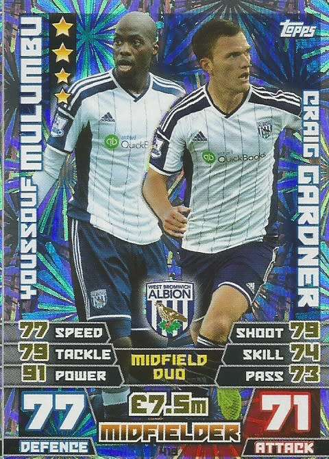 WEST BROM ALBION   - TOPPS `MATCH ATTAX EPL` 2014/15 - `DUO` FOIL TRADING CARD