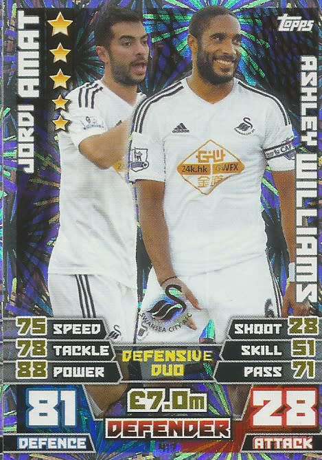 SWANSEA CITY   - TOPPS `MATCH ATTAX EPL` 2014/15 - `DUO` FOIL TRADING CARD