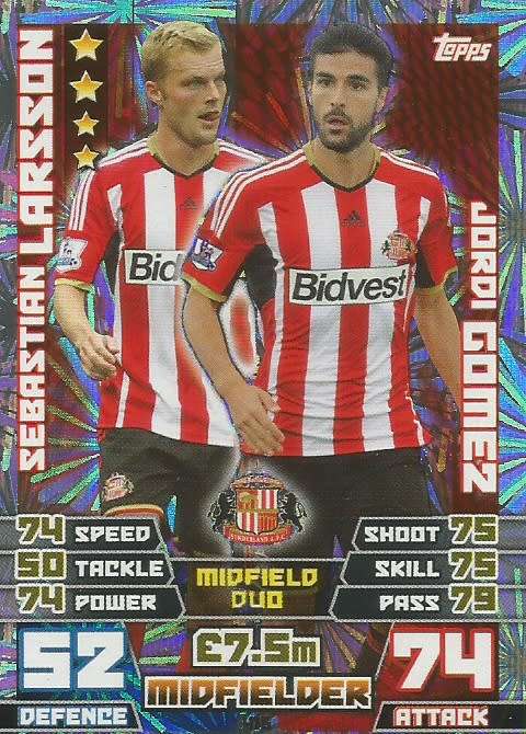 SUNDERLAND UNITED   - TOPPS `MATCH ATTAX EPL` 2014/15 - `DUO` FOIL TRADING CARD