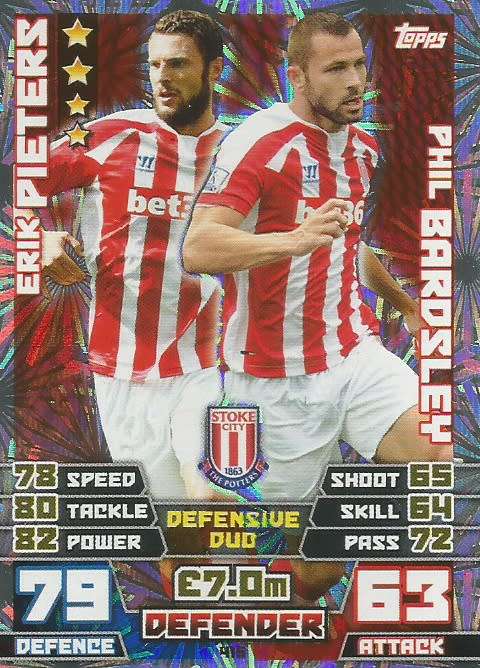 STOKE CITY   - TOPPS `MATCH ATTAX EPL` 2014/15 - `DUO` FOIL TRADING CARD