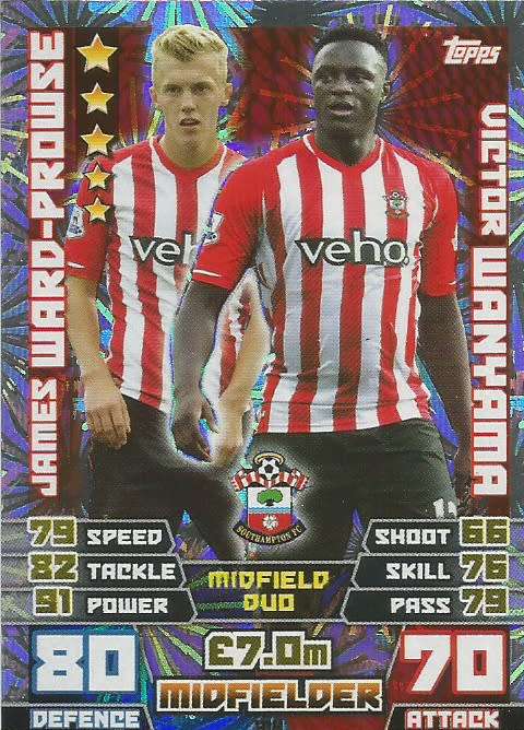 SOUTHAMPTON   - TOPPS `MATCH ATTAX EPL` 2014/15 - `DUO` FOIL TRADING CARD