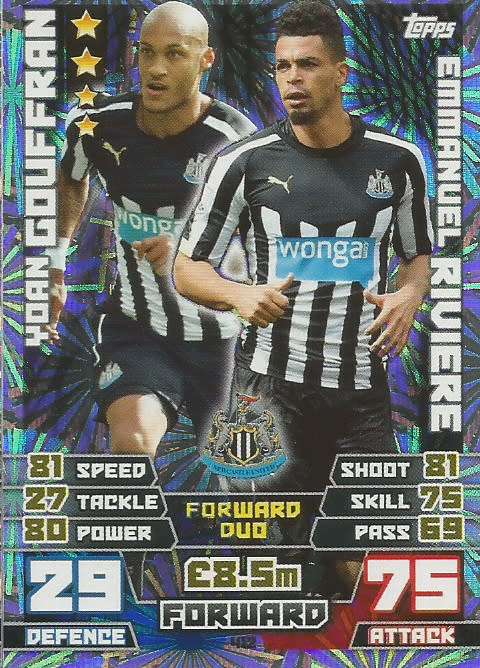 NEWCASTLE UNITED   - TOPPS `MATCH ATTAX EPL` 2014/15 - `DUO` FOIL TRADING CARD
