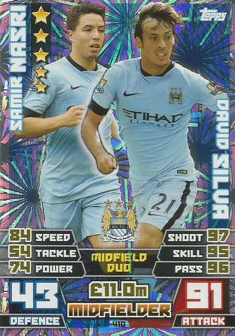 MANCHESTER CITY FC   - TOPPS `MATCH ATTAX EPL` 2014/15 - `DUO` FOIL TRADING CARD