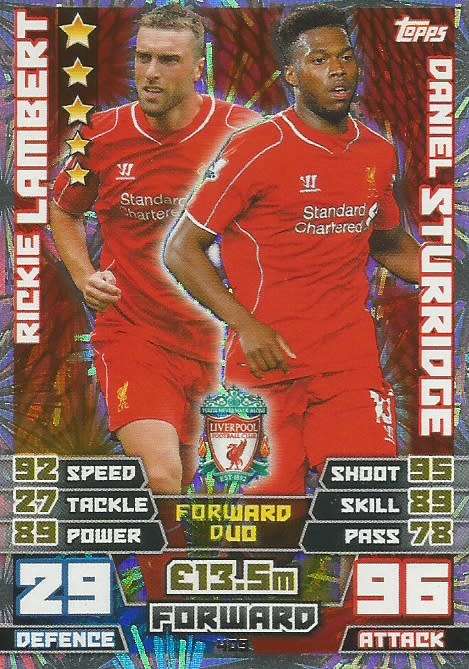 LIVERPOOL FC   - TOPPS `MATCH ATTAX EPL` 2014/15 - `DUO` FOIL TRADING CARD