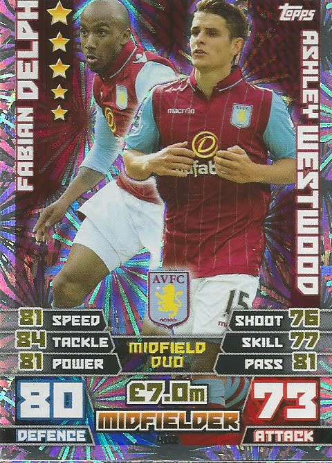 ASTON VILLA FC   - TOPPS `MATCH ATTAX EPL` 2014/15 - `DUO` FOIL TRADING CARD