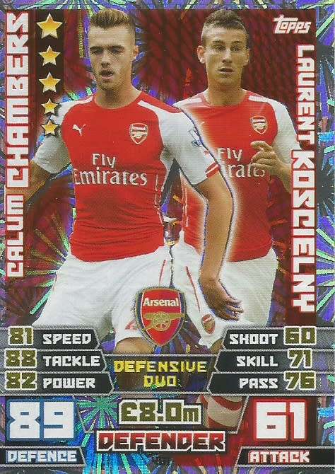 ARSENAL FC   - TOPPS `MATCH ATTAX EPL` 2014/15 - `DUO` FOIL TRADING CARD