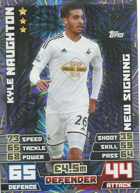KYLE NAUGHTON - TOPPS `MATCH ATTAX EPL ` EXTRA 2015 - `NEW SIGNING` FOIL TRADING CARD