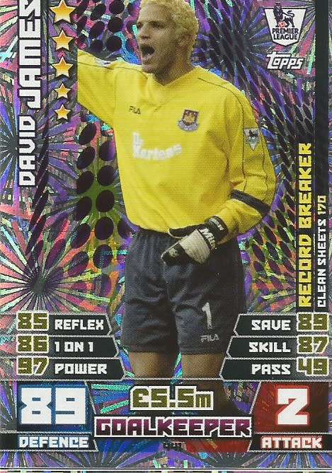 DAVID JAMES - TOPPS `MATCH ATTAX EPL` 2014/15 - FOIL `RECORD BREAKER` TRADING CARD 441