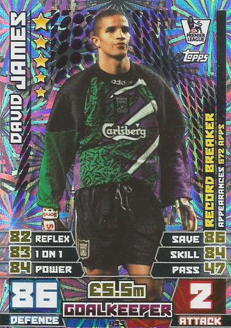 DAVID JAMES - TOPPS `MATCH ATTAX EPL` 2014/15 - FOIL `RECORD BREAKER` TRADING CARD 433