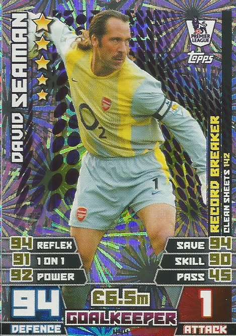DAVID SEAMAN - TOPPS `MATCH ATTAX EPL` 2014/15 - FOIL `RECORD BREAKER` TRADING CARD 444