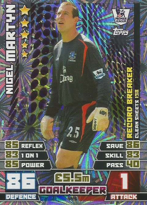 NIGEL MARTYN - TOPPS `MATCH ATTAX EPL` 2014/15 - FOIL `RECORD BREAKER` TRADING CARD 445