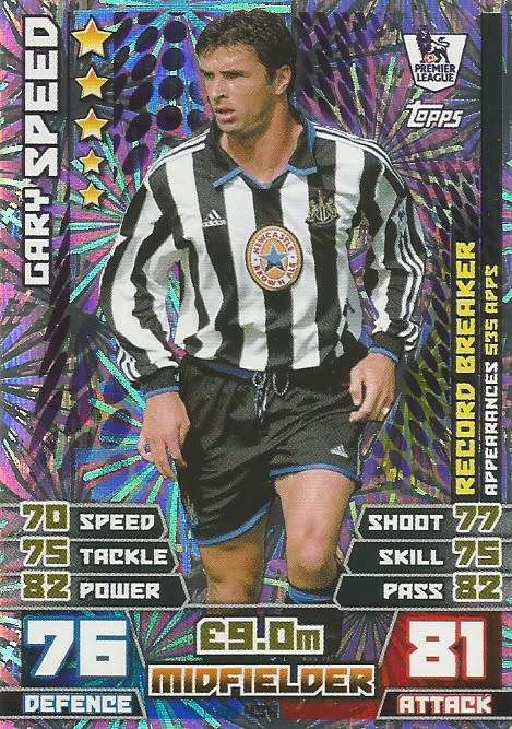 GARY SPEED - TOPPS `MATCH ATTAX EPL` 2014/15 - FOIL `RECORD BREAKER` TRADING CARD 434