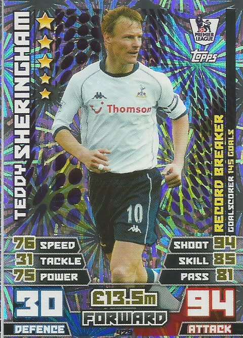 TEDDY SHERINGHAM - TOPPS `MATCH ATTAX EPL` 2014/15 - FOIL `RECORD BREAKER` TRADING CARD 429