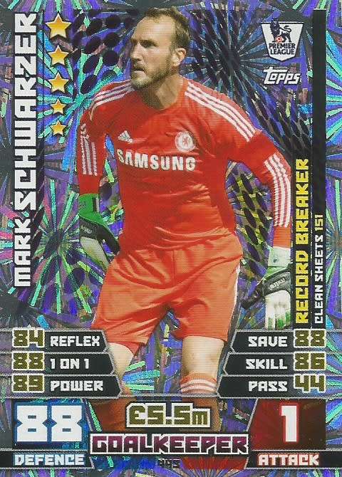 MARK SCHWARZER - TOPPS `MATCH ATTAX EPL` 2014/15 - FOIL `RECORD BREAKER` TRADING CARD 443