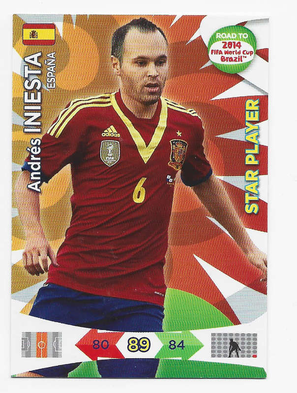 ANDRES INIESTA - PANINI ` ROAD to FIFA WORLD CUP 2014 ` COLLECTION -  `STAR PLAYER` TRADING CARD