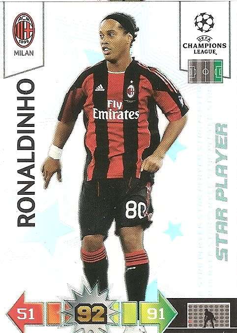 RONALDINHO (AC Milan) - PANINI `CHAMPIONS LEAGUE` 2010/11 - FOIL `STAR PLAYER` TRADING CARD