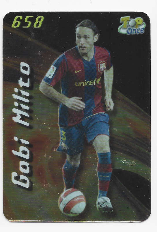 GABI MILITO(Barcelona) - MUNDI CROMO `LA LIGA SPAIN` 2007/08 - DIE CUT `REFRACTOR` TRADING CARD