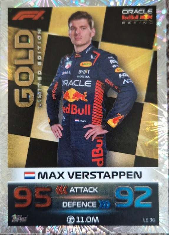 MAX VERSTAPEN - TOPPS `TURBO ATTAX F1` 2023 COLLECTION - GOLD FOIL LIMITED EDITION TRADING CARD