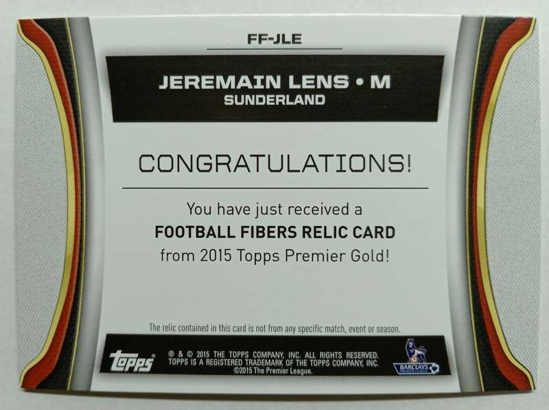 JERMAINE LENS - TOPPS `PREMIER GOLD` 2015/16 - AUTHENTIC `CERTIFIED MEMORABILIA` TRADING CARD