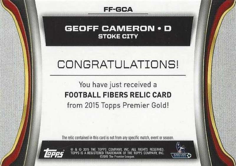 GEOFF CAMERON - TOPPS `PREMIER GOLD` 2015/16 - AUTHENTIC `CERTIFIED MEMORABILIA` TRADING CARD