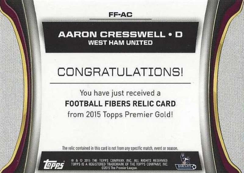 AARON CRESSWELL - TOPPS `PREMIER GOLD` 2015/16 - AUTHENTIC `CERTIFIED MEMORABILIA` TRADING CARD