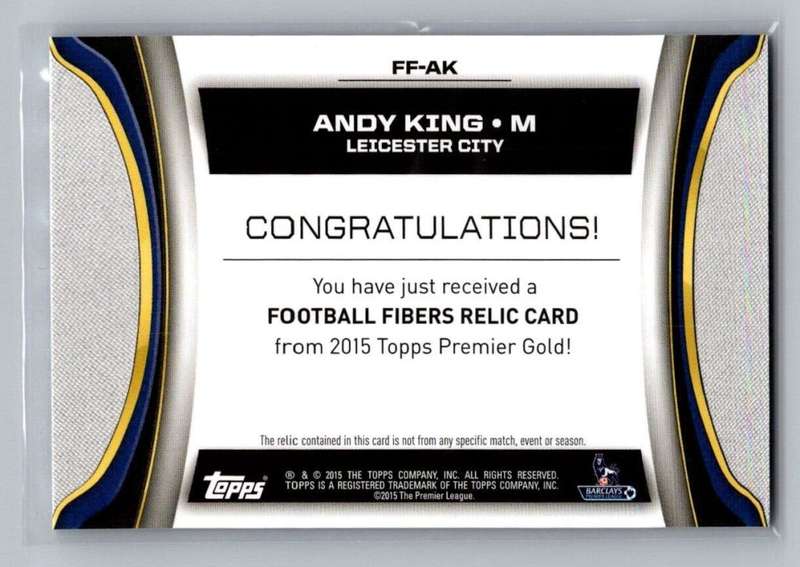 ANDY KING - TOPPS `PREMIER GOLD` 2015/16 - AUTHENTIC `CERTIFIED MEMORABILIA` TRADING CARD