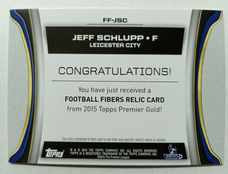 JEFF SCHLUPP - TOPPS `PREMIER GOLD` 2015/16 - AUTHENTIC `CERTIFIED MEMORABILIA` TRADING CARD