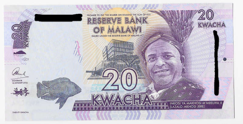 MALAWI RESERVE BANK - 20 KWACHA BANK NOTE 2016 - UNC CONDITION B