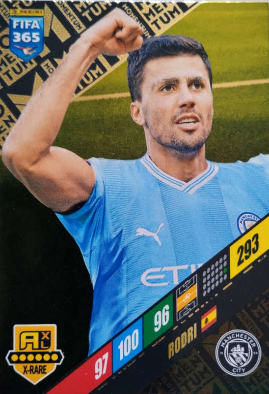 RODRI - PANINI `FIFA 365 COLLECTION` 2024 - RARE GOLD `MOMENTUM` FOIL TRADING CARD