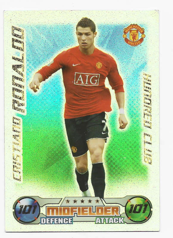 CRISTIANO RONALDO - TOPPS `MATCH ATTAX EPL` 2008/2009 - RARE `CLUB 101` TRADING CARD