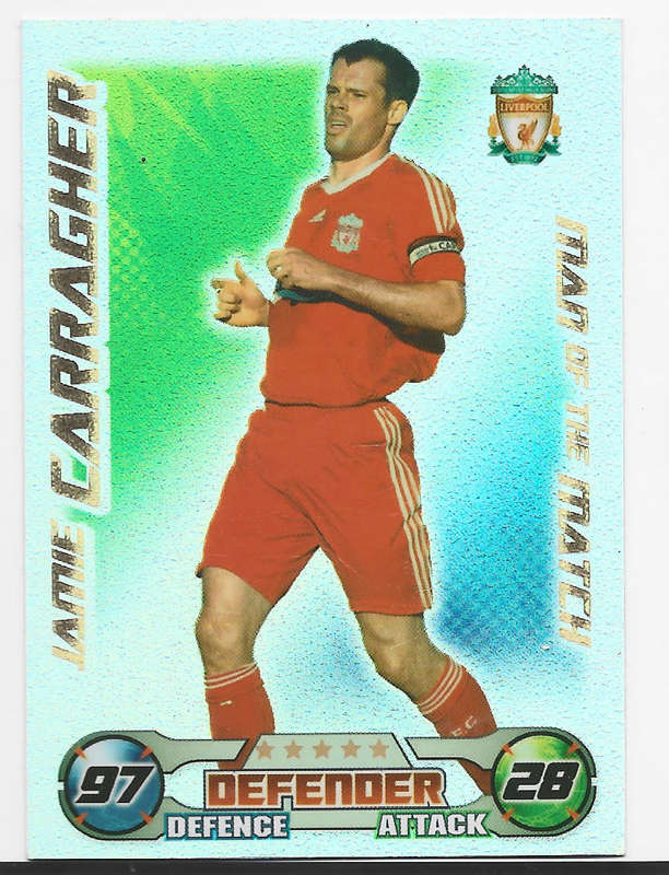 JAMIE CARAGHER - TOPPS `MATCH ATTAX` 2008/09 -  `MAN of the MATCH` TRADING CARD