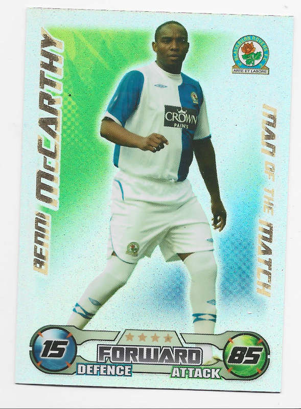 BENNY McCARTHY - TOPPS `MATCH ATTAX` 2008/09 -  `MAN of the MATCH` TRADING CARD