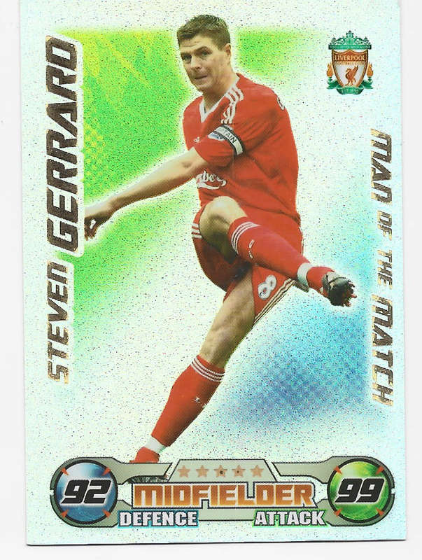 STEVEN GERARD - TOPPS `MATCH ATTAX EPL` 2008/09 -  FOIL `Man of the Match` TRADING CARD