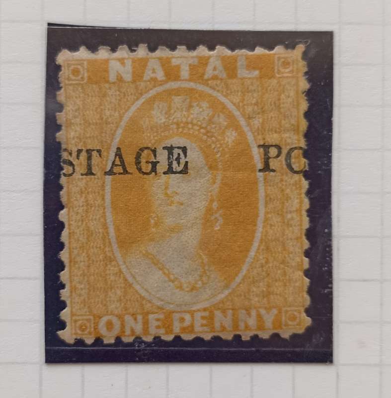 NATAL 1876 1d YELLOW O/Printed `POSTAGE` - VARIETY `MISPLACED O/PRINT` With Certificate