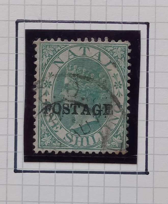 NATAL  1876 - SACC 83 1 Shilling Green STAMP O/Printed in BLACK - USED