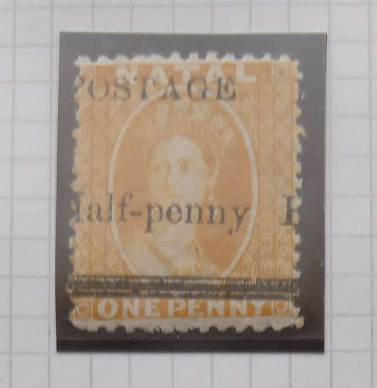 NATAL  1877/1879 - SACC 90 1d YELLOW STAMP with SURCHARGE `POSTAGE Half Penny` in Black - M/Mint