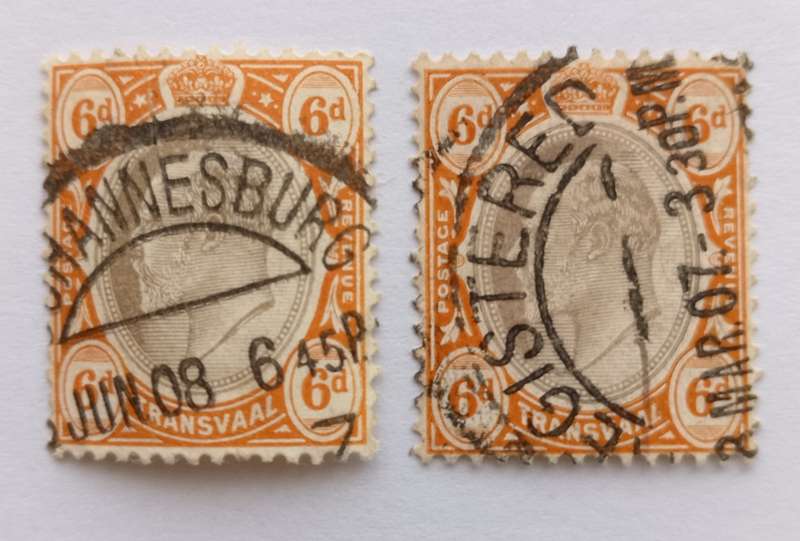 TRANSVAAL  - 1904/09  SACC 272 6d Black and Orange lot of 2 Stamps - Used