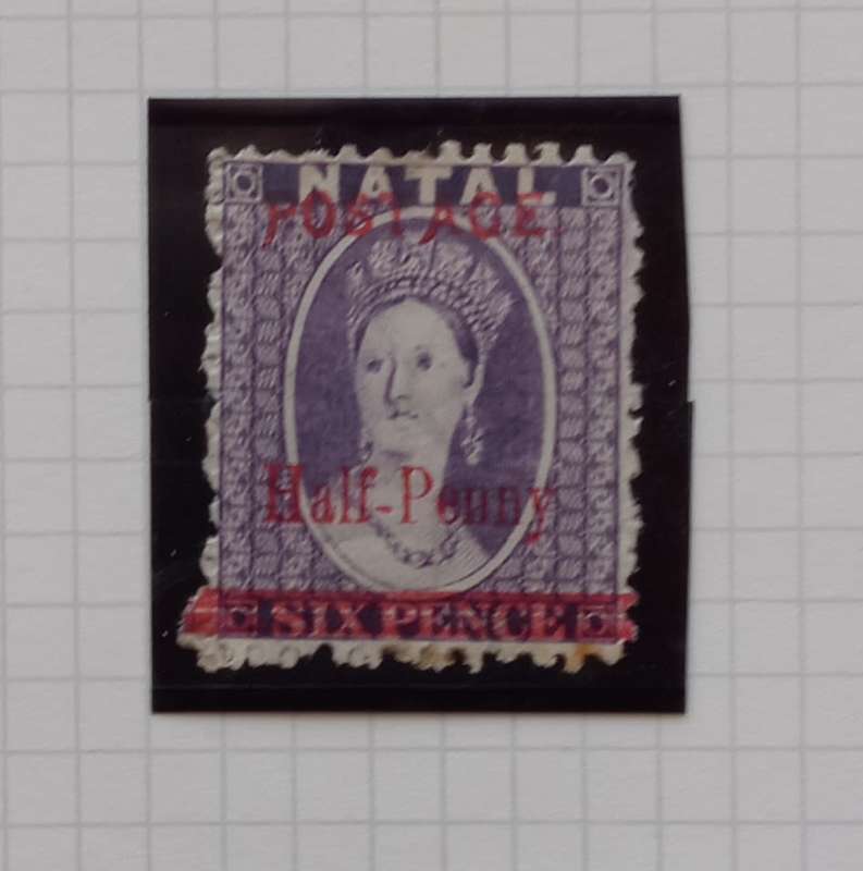 NATAL 1895 - SACC 107  Half d on 6d Deep Violet O/Print Stamp - Variety Long `P and A` - M/Mint A