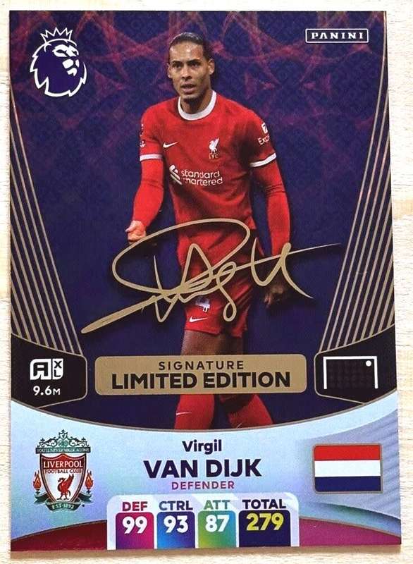 VIRGIL VAN DIJK - PANINI English Premier League 2023/24 - RARE `SIGNATURE LIMITED EDITION` CARD
