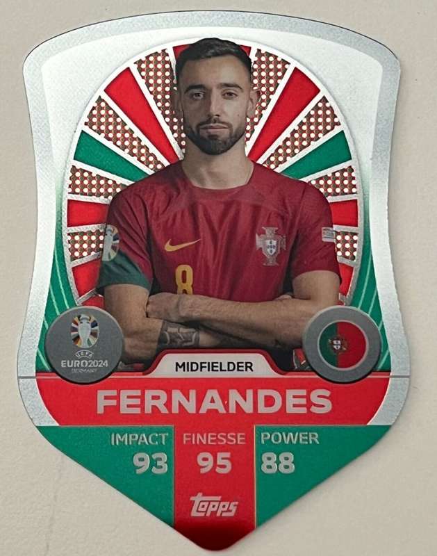 BRUNO FERNANDES - Topps `UEFA EURO 2024` Collection - RARE LASERCUT `SHIELD` Trading Card