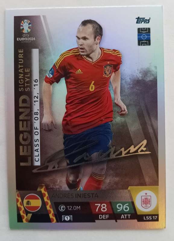 ANDRES INIESTA - Topps `UEFA EURO 2024` Collection - LEGEND `SIGNATURE` Trading Card LSS17