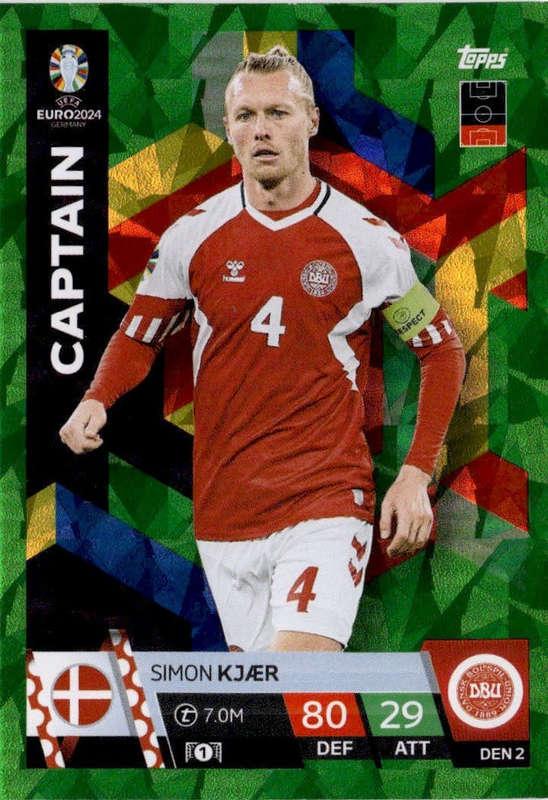 SIMON KJAER - Topps `UEFA EURO 2024` Collection -  EMERALD PARALLEL`CAPTAIN` Trading Card