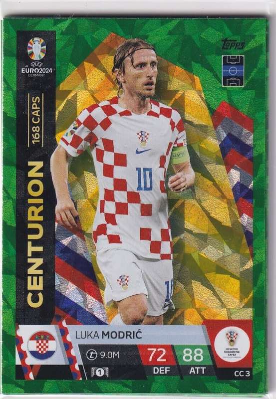 LUKA MODRIC - Topps `UEFA EURO 2024` Collection -  EMERALD PARALLEL`CENTURION` Trading Card CC3
